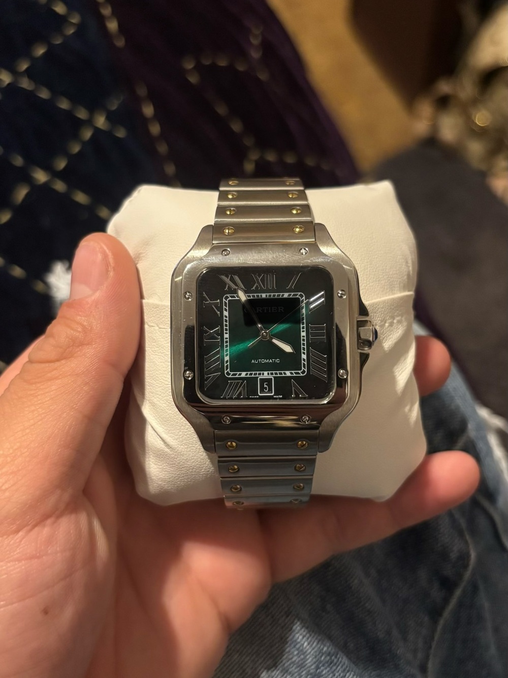 Cartier Two-Tone Santos with Green Sunburst Dial